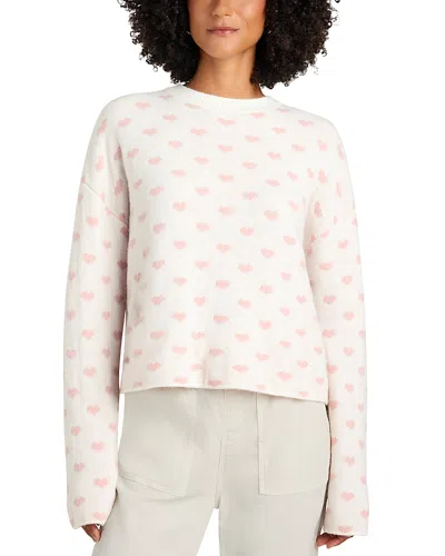Splendid Lolly Hearts Jacquard Crewneck Sweater In Snow Heather/cotton Candy