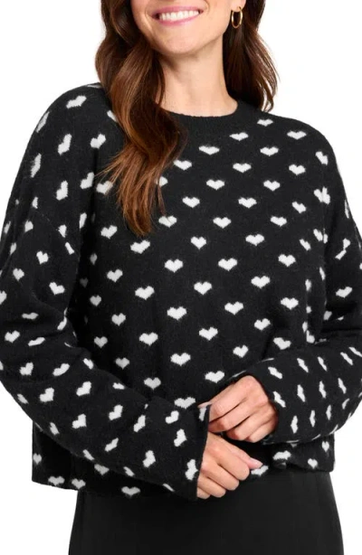 Splendid Lolly Hearts Jacquard Crewneck Sweater In Black/snow Heather