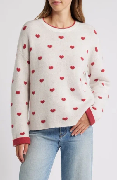 Splendid Lolly Hearts Jacquard Crewneck Sweater In White