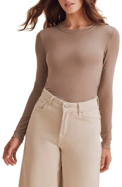 Splendid Long Sleeve Crewneck T-shirt In Brown