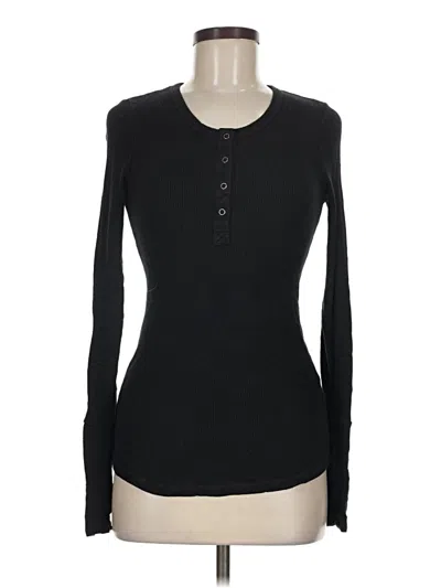 Pre-owned Splendid Long Sleeve Henley Shirt In Black