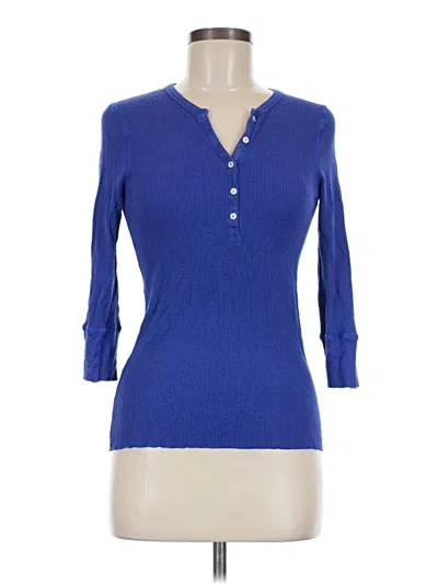 Pre-owned Splendid Long Sleeve Henley Shirt In Blue