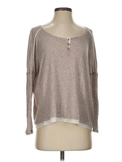Pre-owned Splendid Long Sleeve Henley Shirt In Brown