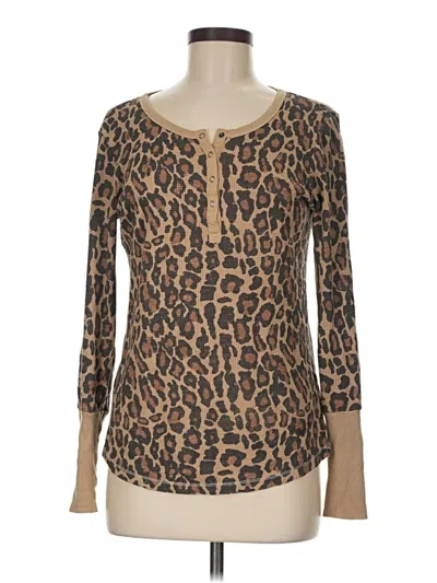 Pre-owned Splendid Long Sleeve Henley Shirt In Brown