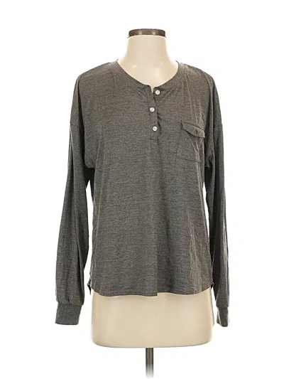 Pre-owned Splendid Long Sleeve Henley Shirt In Gray