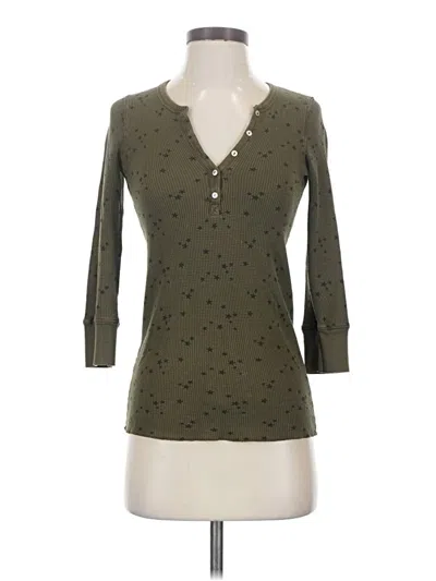 Pre-owned Splendid Long Sleeve Henley Shirt In Green