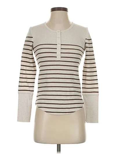 Pre-owned Splendid Long Sleeve Henley Shirt In Ivory