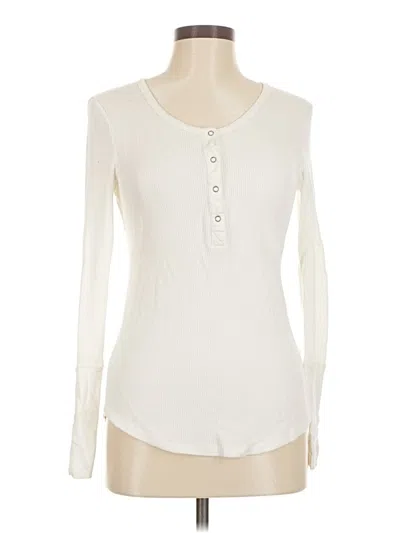 Pre-owned Splendid Long Sleeve Henley Shirt In Ivory