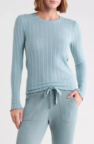 Splendid Long Sleeve Pointelle T-shirt In Blue