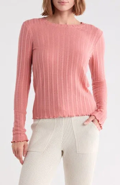 Splendid Long Sleeve Pointelle T-shirt In Pink