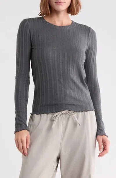 Splendid Long Sleeve Pointelle T-shirt In Lead