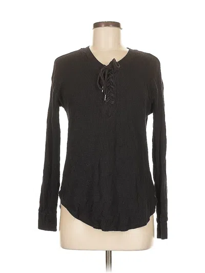Pre-owned Splendid Long Sleeve Top Black Keyhole Neckline Tops