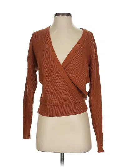 Pre-owned Splendid Long Sleeve Top Brown Plunge Neckline Tops