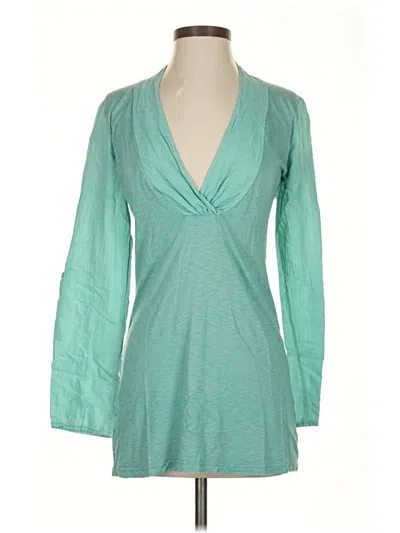 Pre-owned Splendid Long Sleeve Top Teal Plunge Neckline Tops In Blue