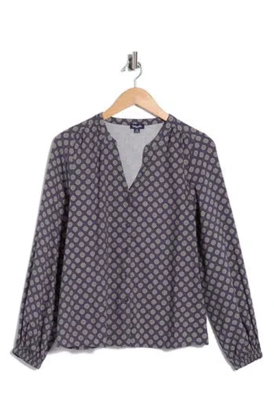Splendid Long Sleeve Vera Blouse In Ice Navy Blue/ White