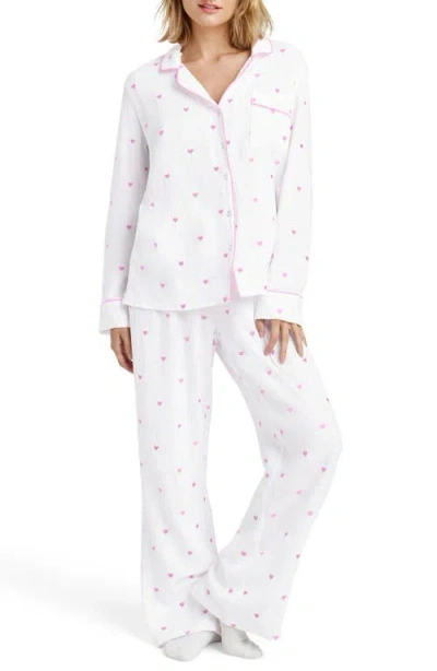 Splendid Lottie Love Cotton Gauze Pajamas In White/bleach Indigo
