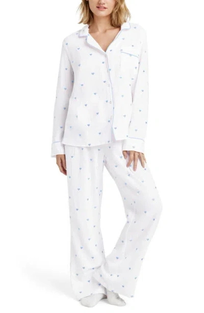 Splendid Lottie Love Cotton Gauze Pajamas In White/bleach Indigo