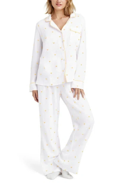 Splendid Lottie Love Cotton Gauze Pajamas In White/limoncello