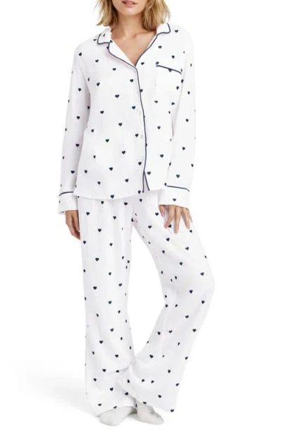 Splendid Lottie Love Cotton Gauze Pajamas In White/navy
