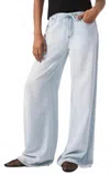 Splendid Elastic Waist Wide Leg Denim Pants In Blue