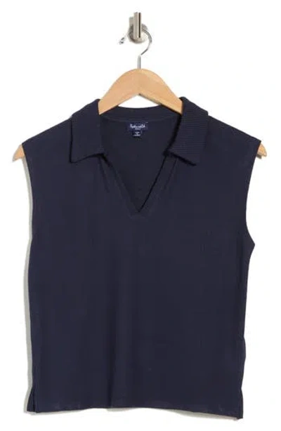 Splendid Lyon Sleeveless Polo Sweater In Navy
