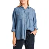 Splendid Lia Ruffle Chambray Button-up Shirt In Gold