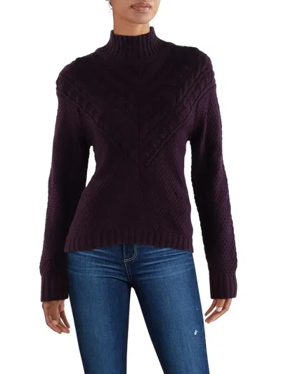 Splendid Maggie Womens Wool Blend Cable Knit Turtleneck Sweater In Purple