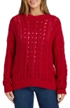 Splendid Martyne Cotton Cable Crewneck Sweater In Ruby