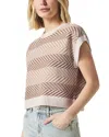 Splendid Mary Kate Chevron Stripe Short Sleeve Sweater In Neutral Multi