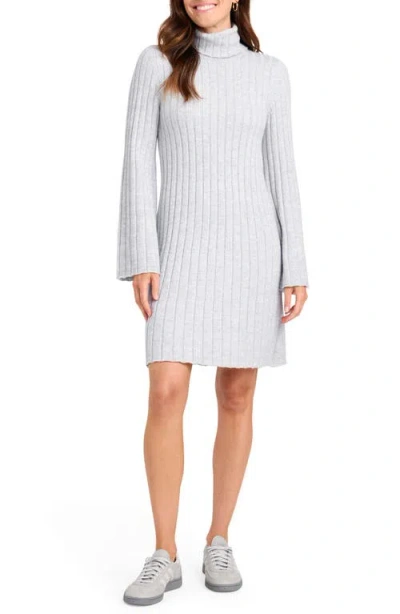 Splendid Merideth Turtleneck Long Sleeve Rib Jumper Dress In Ice Heather Grey
