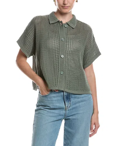 Splendid Mesh Polo Sweater In Green