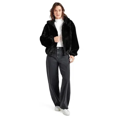 Splendid Mikki Fur Bomber Jacket Women's Black Hooded Long Sleeve Gbo1966