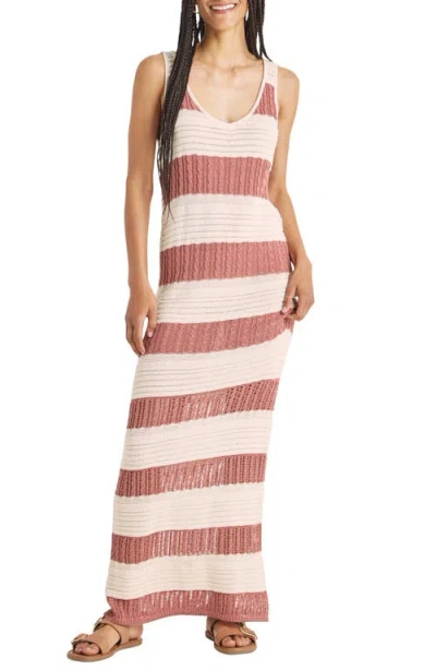 Splendid Nicola Stripe Sleeveless Sweater Tank Dress In Red