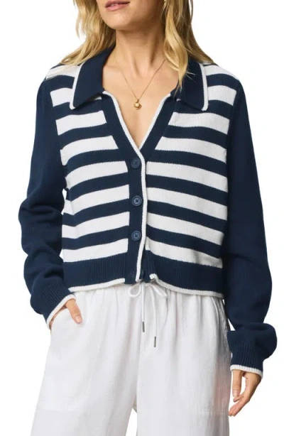 Splendid Nicolette Placed Stripe Cotton Polo Cardigan In Multi