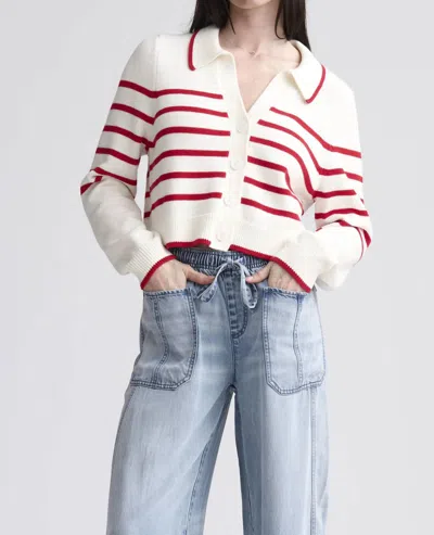 Splendid Nicolette Stripe Polo Cardigan In White/rouge