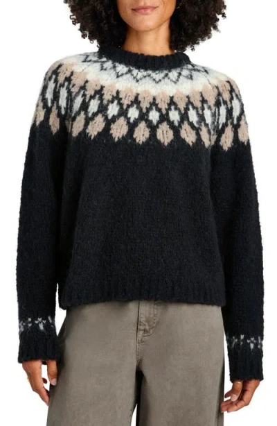 Splendid Noelle Fair Isle Alpaca Blend Sweater In Black/tawny