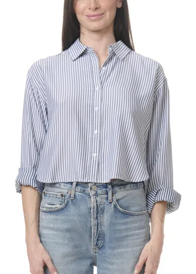 Splendid Nora Stripe Button Down Shirt In Ice Navy White In Blue