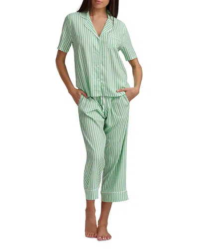 Splendid Notch Collar Cropped Pajama Set In Green