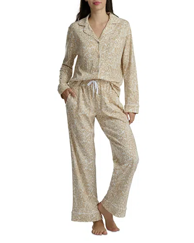 Splendid Notch Collar Pajama Set In Animal Print