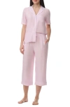 Splendid Women's 2-piece Button-front Shirt & Crop Pant Pajamas In Pink Feeder Stripe