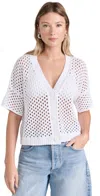 Splendid Nova Short Sleeve Cotton Pointelle Cardigan In White