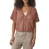 Splendid Nova Short Sleeve Cotton Pointelle Cardigan In Brown
