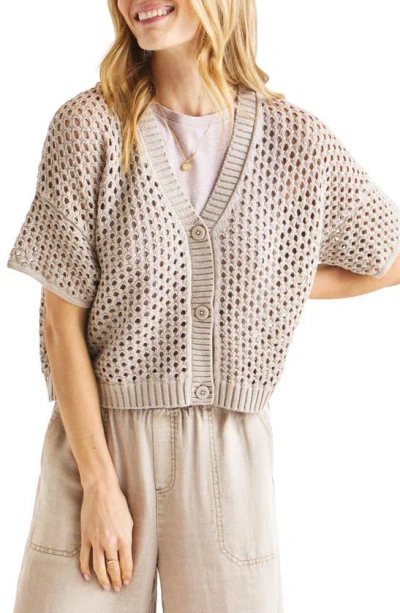 Splendid Nova Short Sleeve Cotton Pointelle Cardigan In Fawn