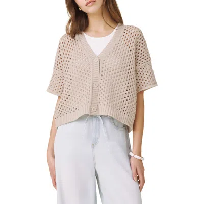 Splendid Nova Short Sleeve Cotton Pointelle Cardigan In Neutral