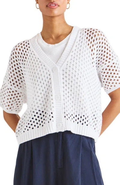 Splendid Nova Short Sleeve Cotton Pointelle Cardigan In White