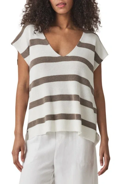 Splendid Octavia Stripe V-neck Short Sleeve Sweater In White