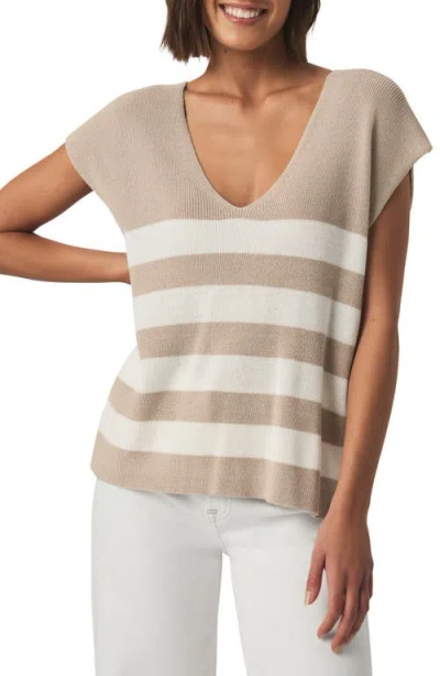 Splendid Octavia Stripe V-neck Short Sleeve Sweater In Neutral
