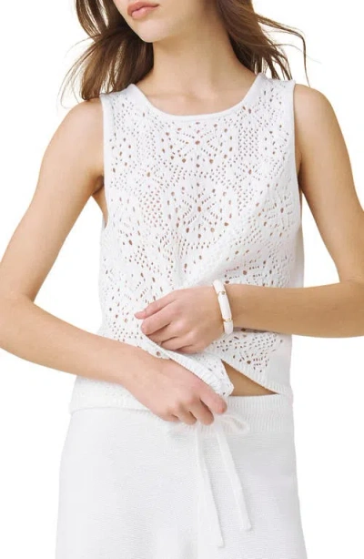 Splendid Open Stitch Sleeveless Top In White