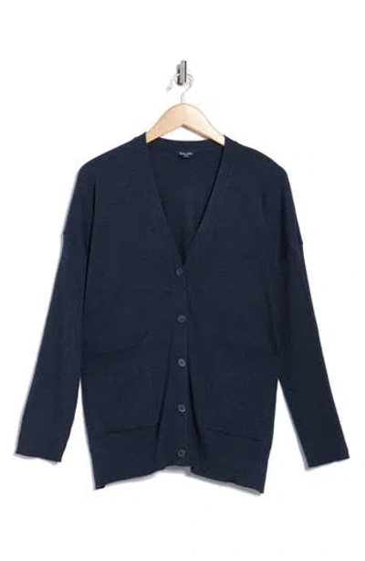 Splendid Oversize Ribbed Mixed Stitch Cardigan In Blue