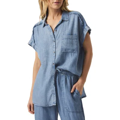 Splendid Paige Fray Indigo Denim Shirt In Pattern